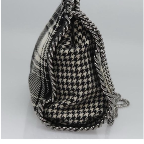 STELLA MCCARTNEY Wool Falabella 2Way Bag Hand Bag Black White Plaid